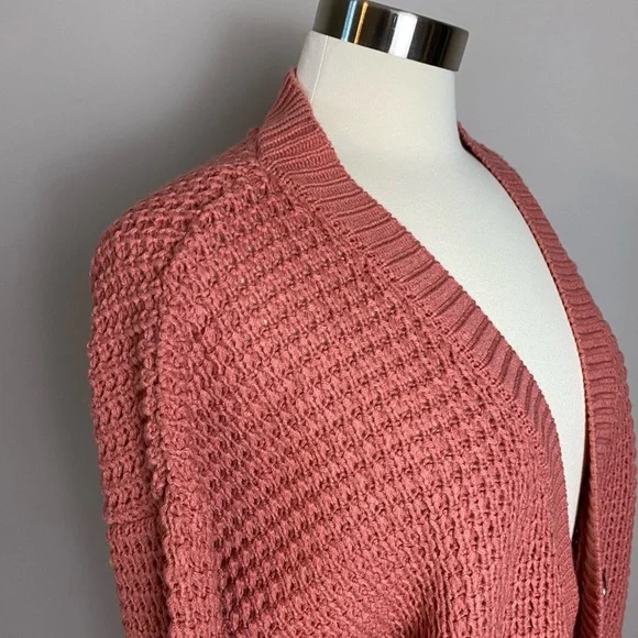 Zenana Outfitters Cardigan Cotton Boutique Waffle Knit Button-Down Rose Large - Picture 4 of 11
